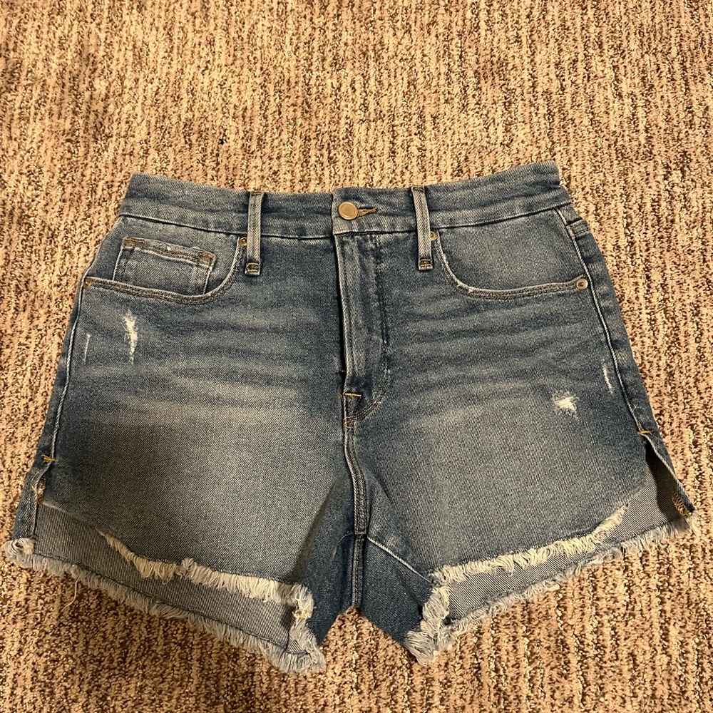 Good American Blue Distressed Jean Shorts